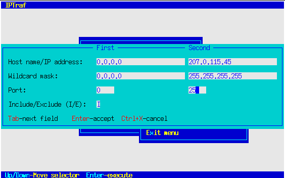 TCP Filter Parameter Dialog