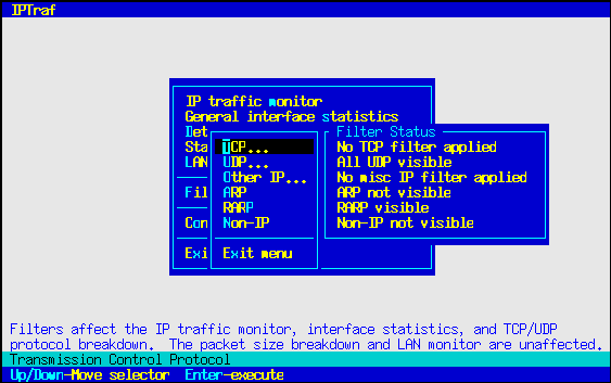 TCP Filter Menu