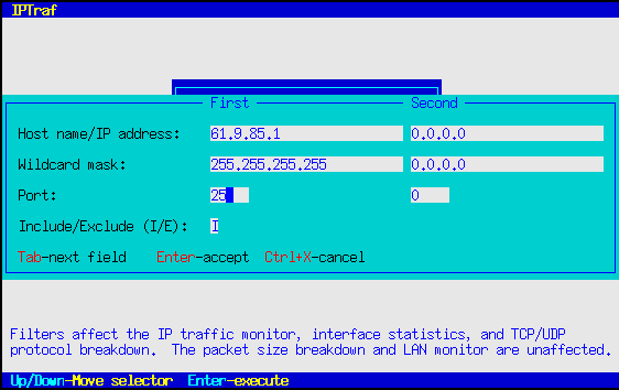 TCP Filter Parameter Dialog